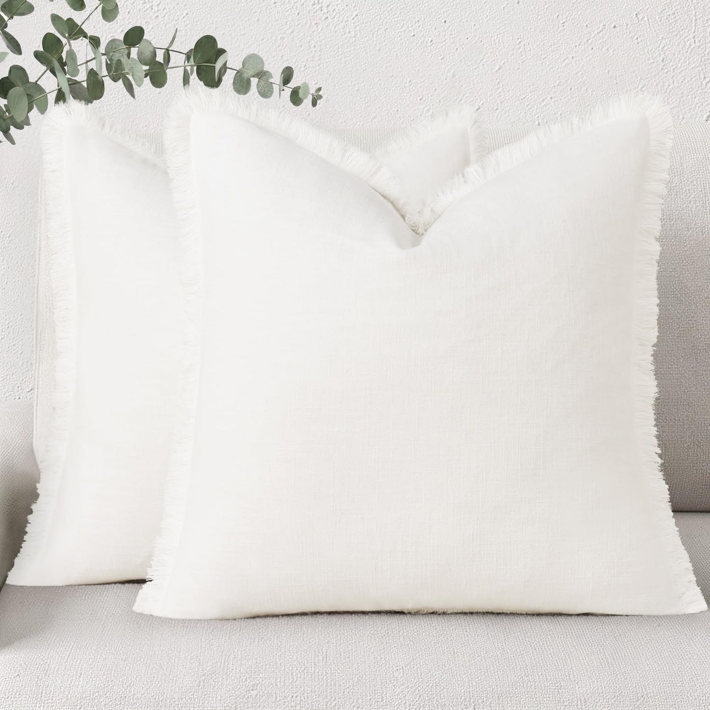 Neutral Linen Fringe Boho Pillow Covers Set of 2