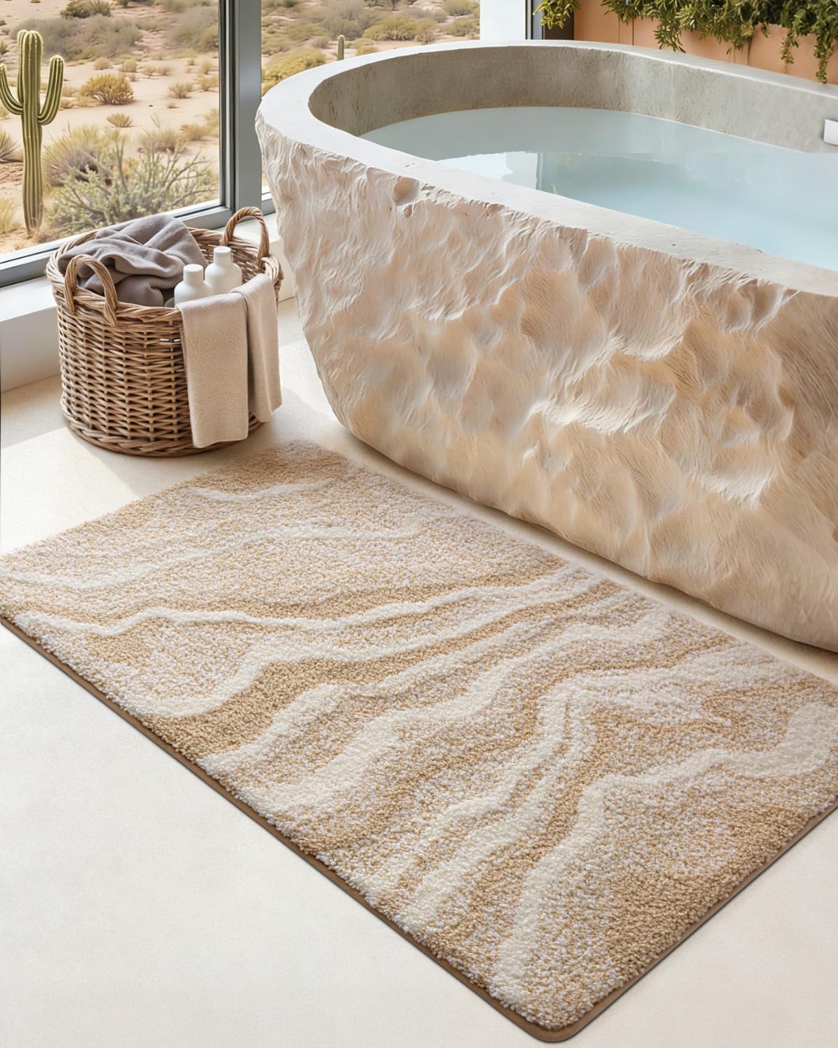 Marble Bath Rug Mat with Soft Absorbent Surface