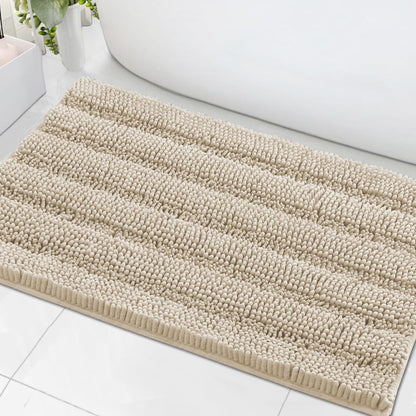 Chenille Striped Bath Rug Set with Non-Skid Backing