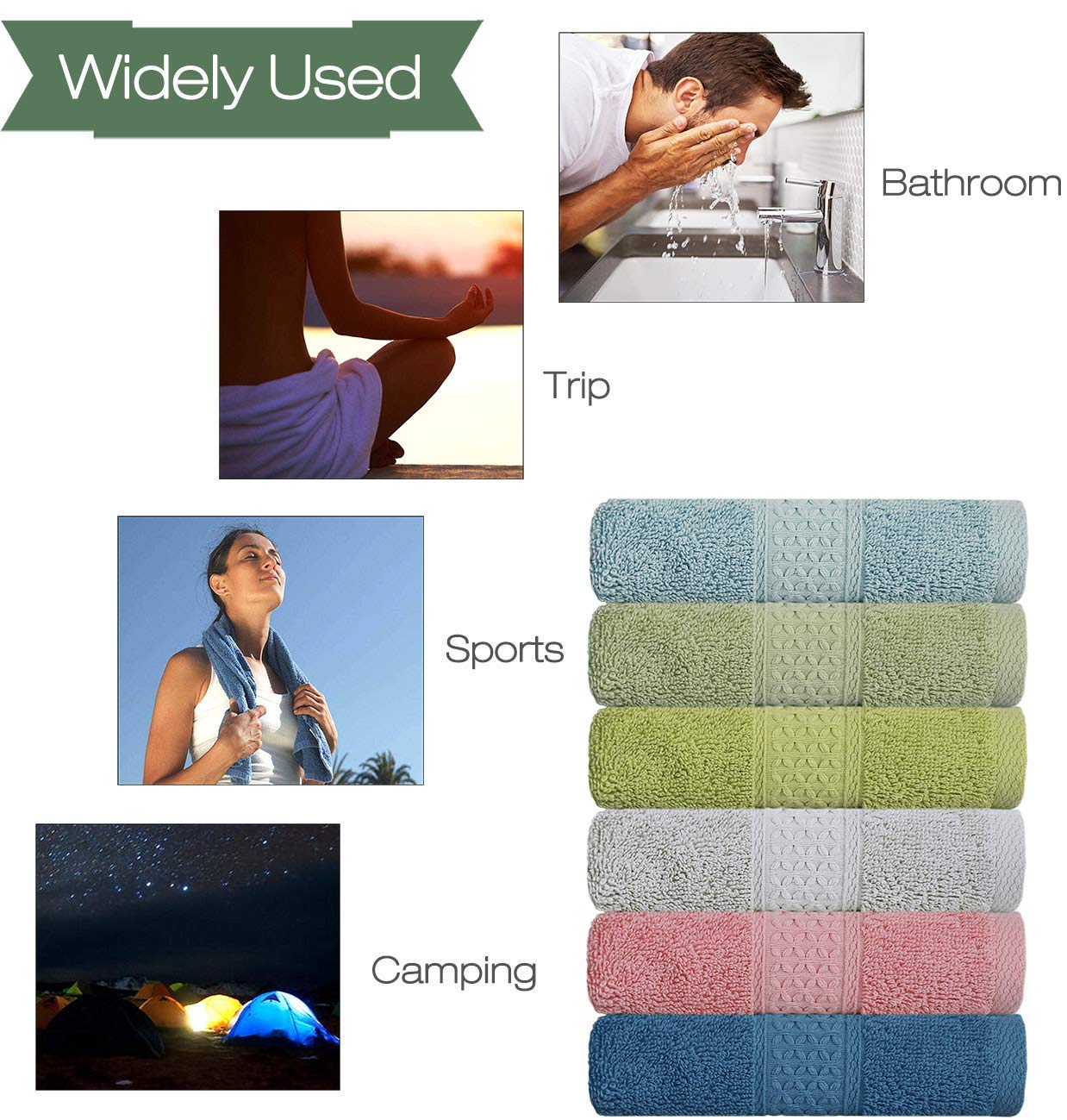 Cotton Hand Towel Set Assorted Colors 6-Pack