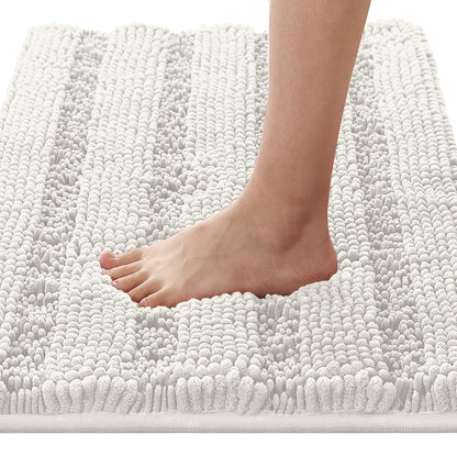 Chenille Striped Bath Rug Set with Non-Skid Backing