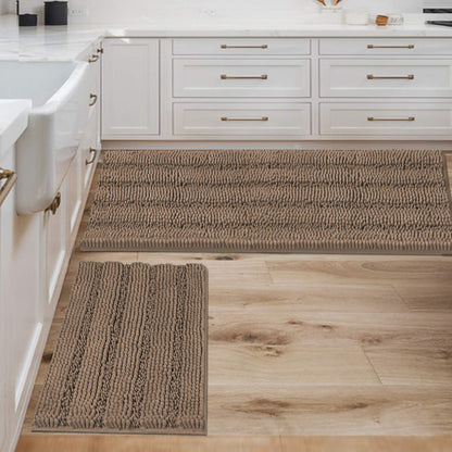 Chenille Striped Bath Rug Set with Non-Skid Backing