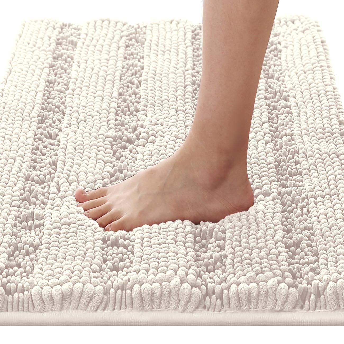 Chenille Striped Bath Rug Set with Non-Skid Backing