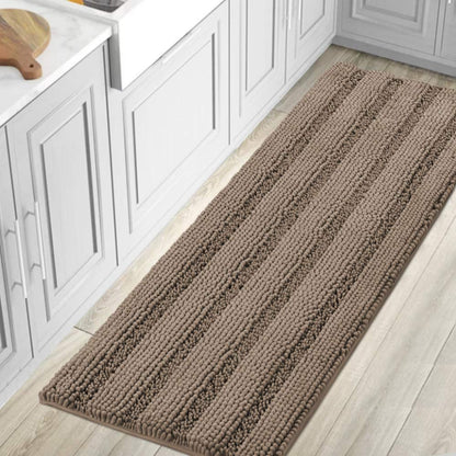 Chenille Striped Bath Rug Set with Non-Skid Backing