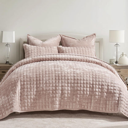 Luxury Velvet Quilt Set with Matching Pillow Shams