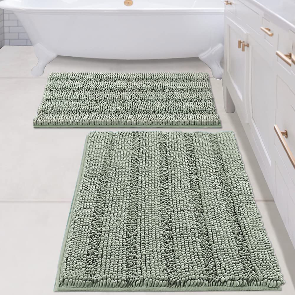 Chenille Striped Bath Rug Set with Non-Skid Backing