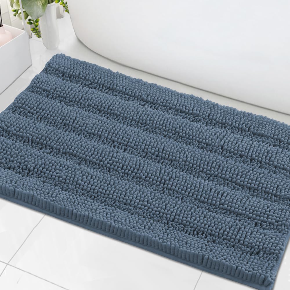 Chenille Striped Bath Rug Set with Non-Skid Backing