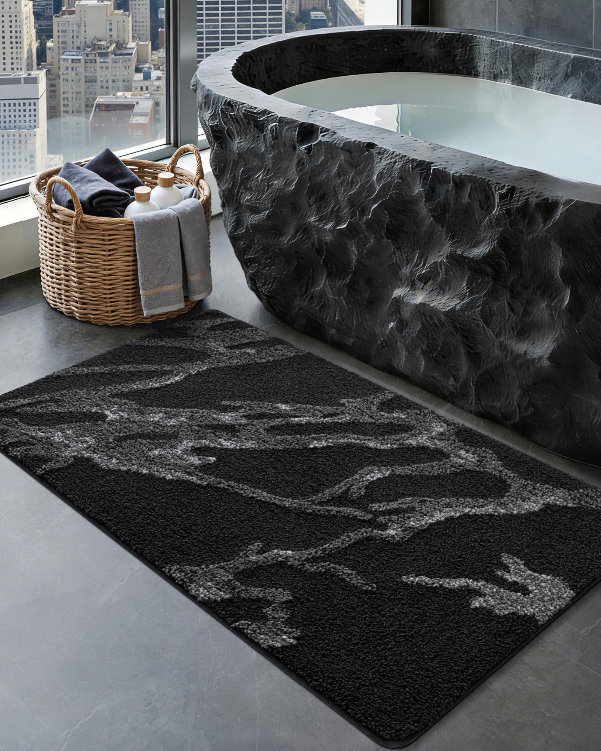Marble Bath Rug Mat with Soft Absorbent Surface