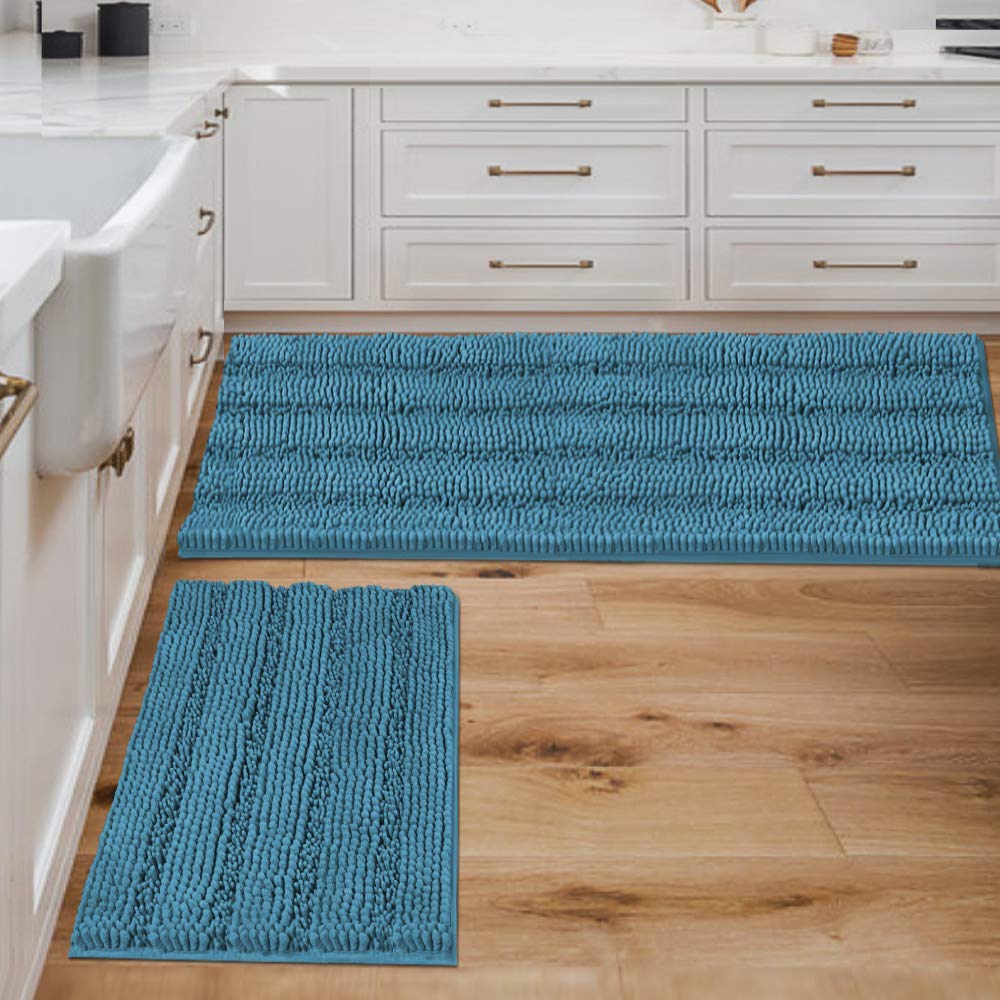 Chenille Striped Bath Rug Set with Non-Skid Backing