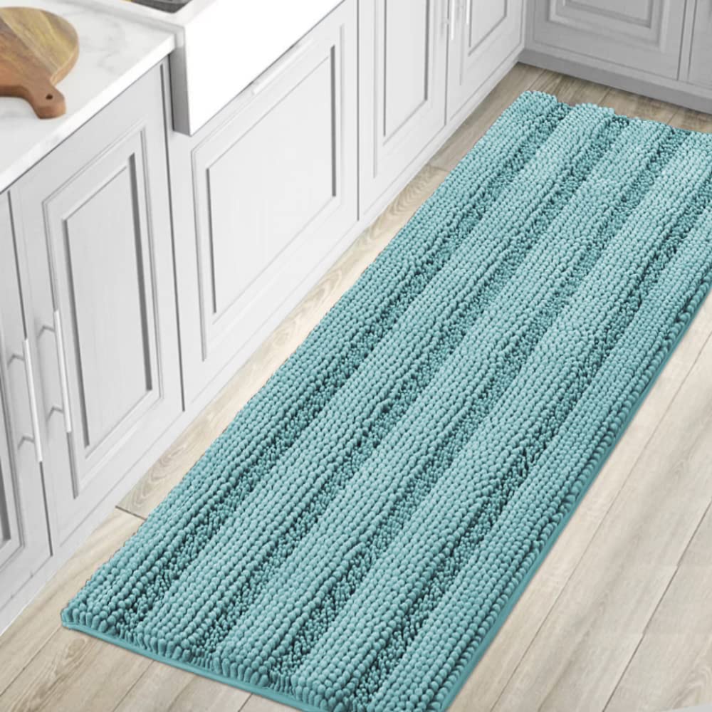 Chenille Striped Bath Rug Set with Non-Skid Backing