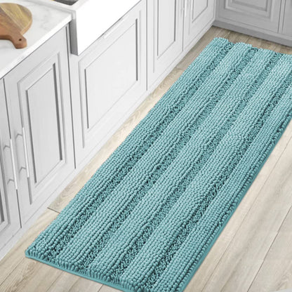 Chenille Striped Bath Rug Set with Non-Skid Backing