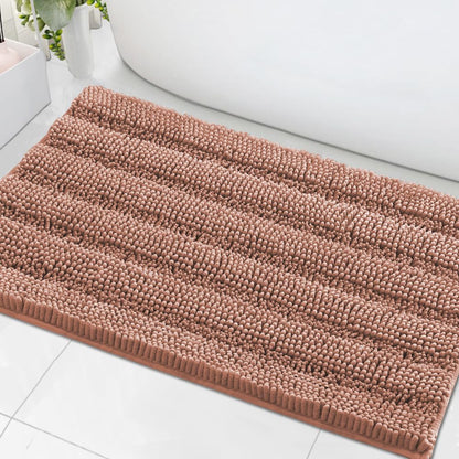 Chenille Striped Bath Rug Set with Non-Skid Backing