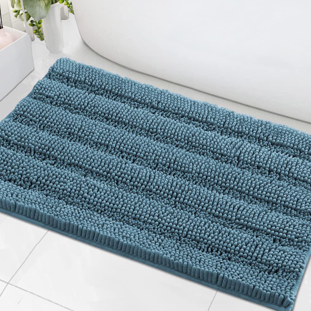 Chenille Striped Bath Rug Set with Non-Skid Backing