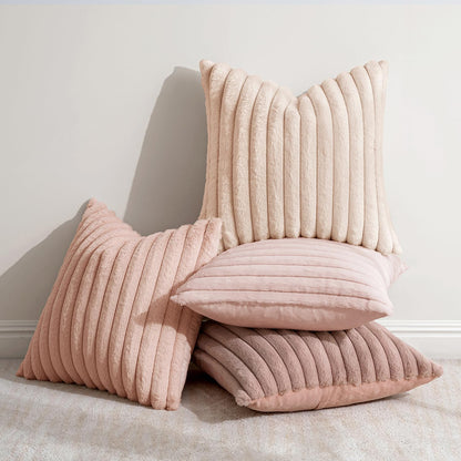 Fuzzy Striped Decorative Throw Pillows Set of 4