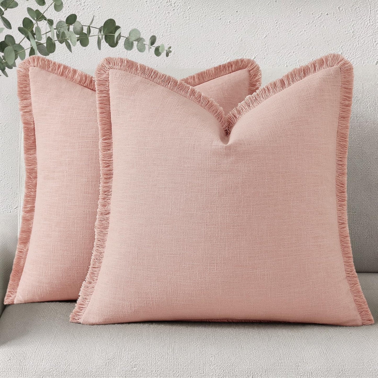 Neutral Linen Fringe Boho Pillow Covers Set of 2