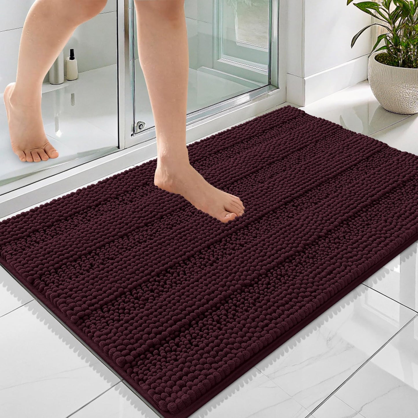 Thick Chenille Bath Rug with Absorbent Rubber Back