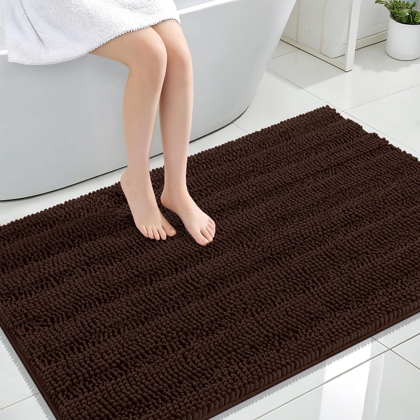 Thick Chenille Bath Rug with Absorbent Rubber Back