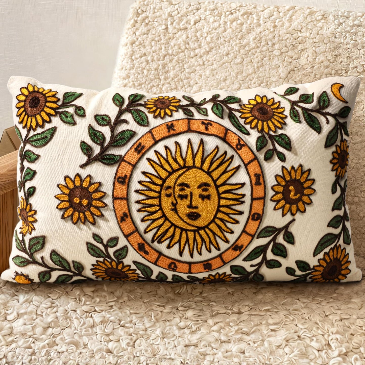 Boho Embroidered Throw Pillow Covers Set of 2