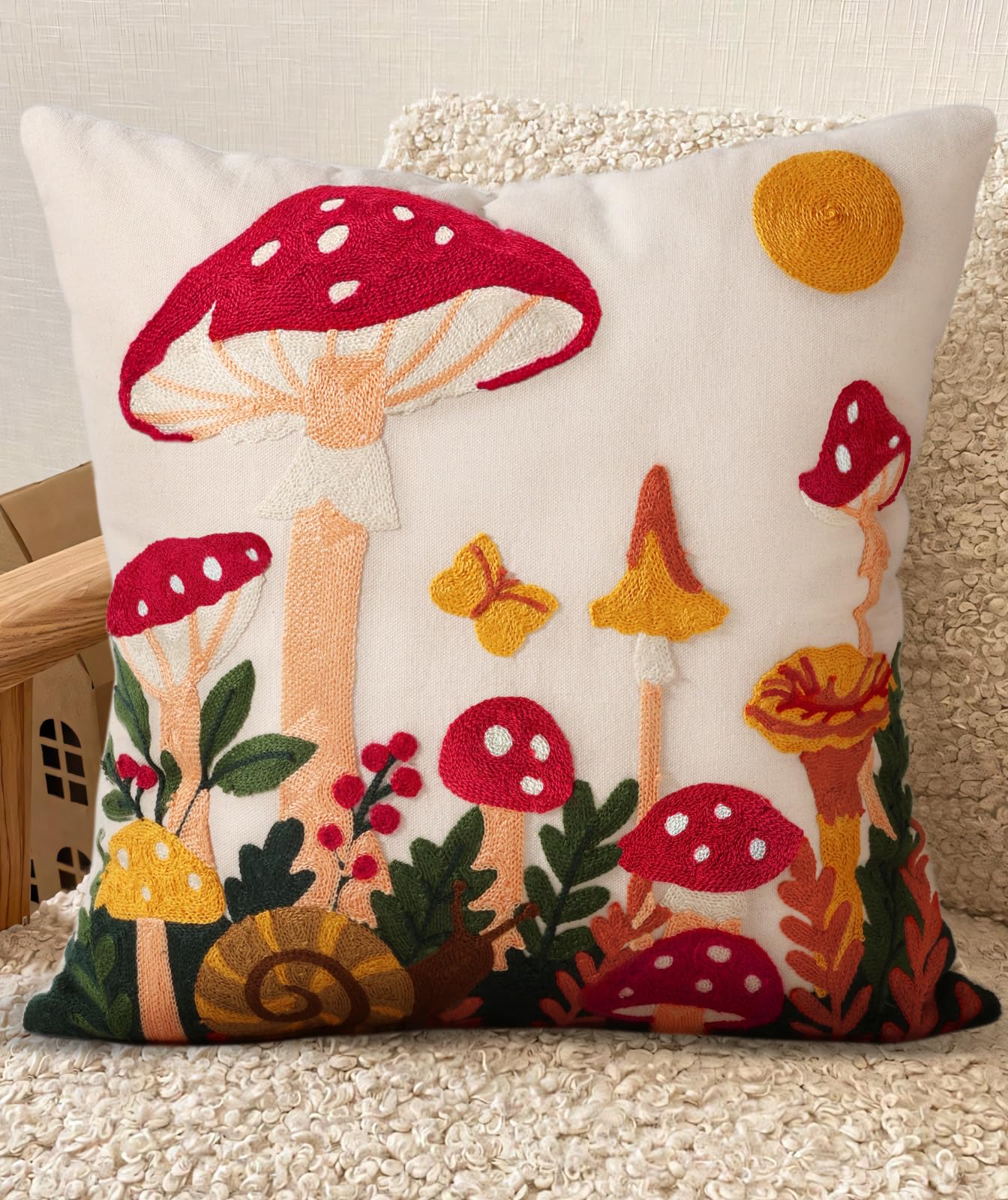 Boho Embroidered Throw Pillow Covers Set of 2