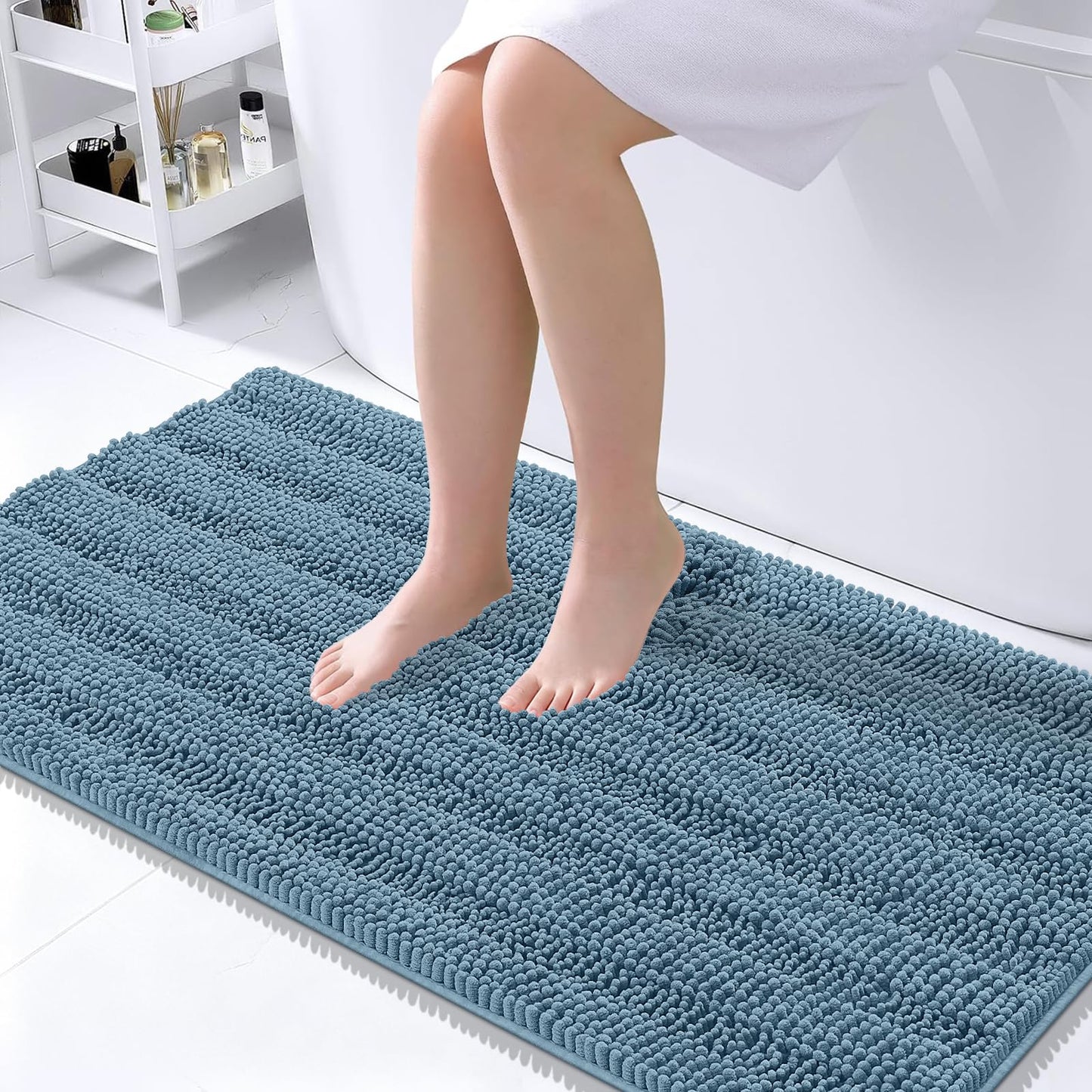 Thick Chenille Bath Rug with Absorbent Rubber Back