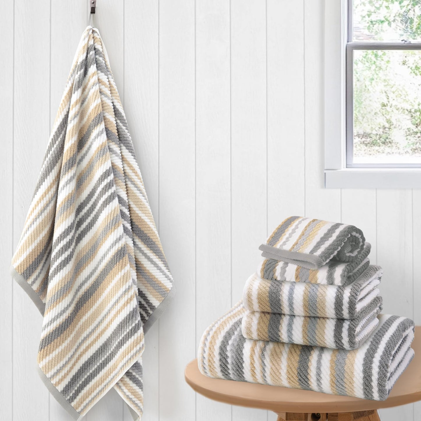 Striped Cotton Hand Towel Set Soft Quick-Dry Design