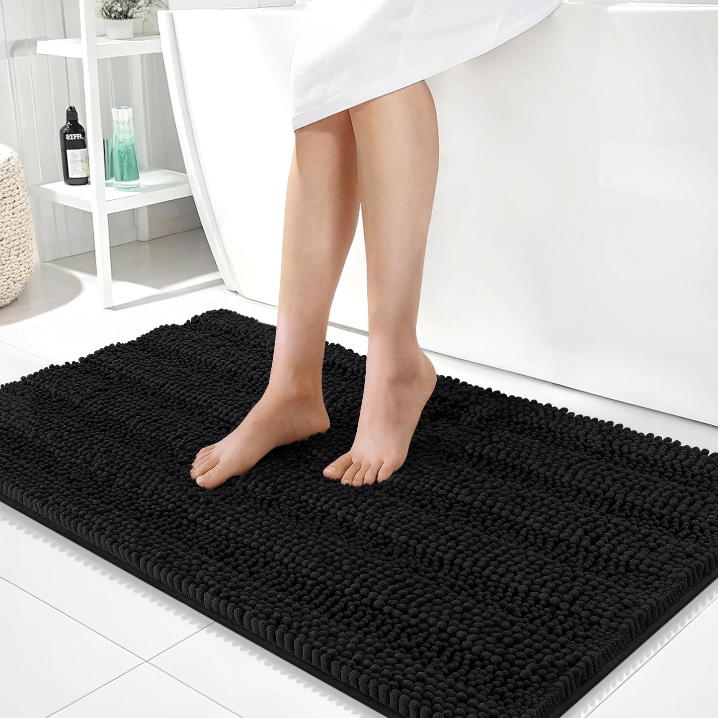 Thick Chenille Bath Rug with Absorbent Rubber Back
