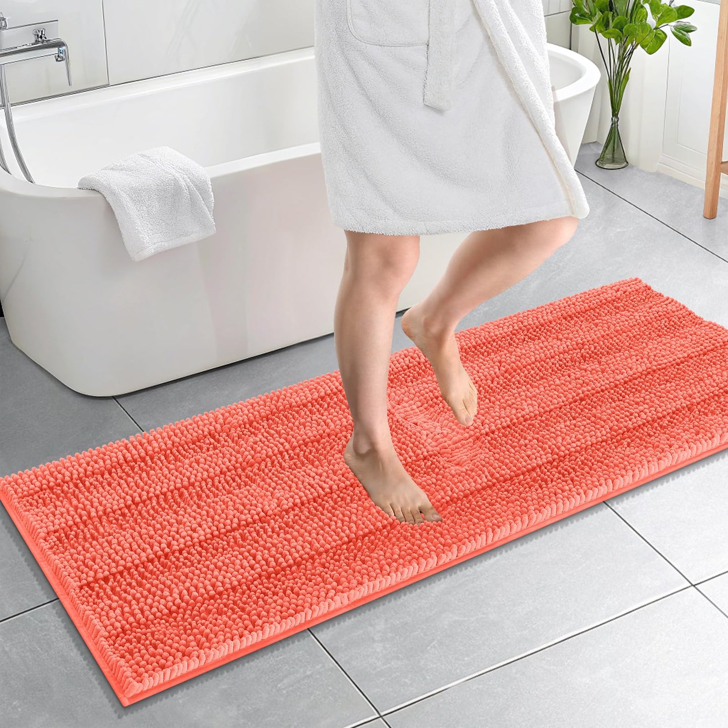 Thick Chenille Bath Rug with Absorbent Rubber Back