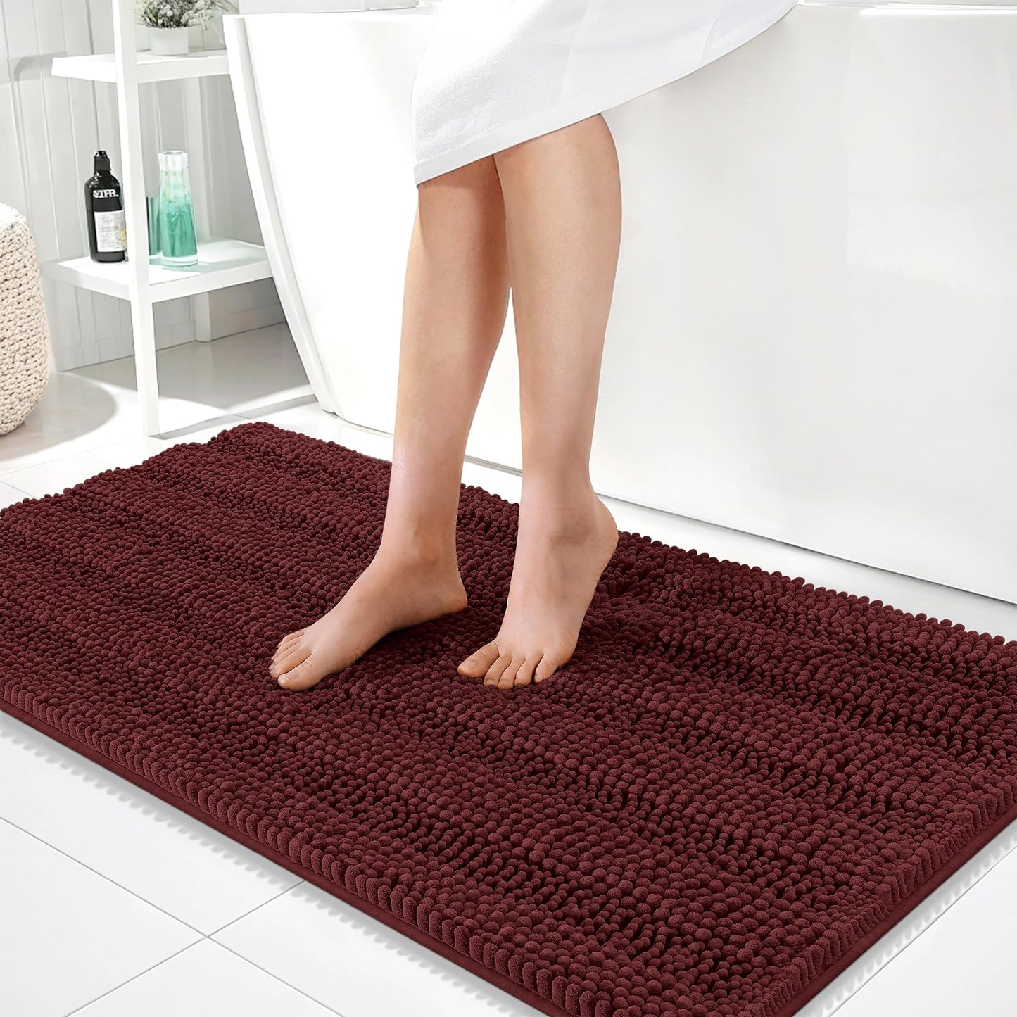 Thick Chenille Bath Rug with Absorbent Rubber Back
