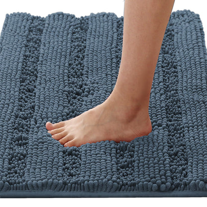Chenille Striped Bath Rug Set with Non-Skid Backing