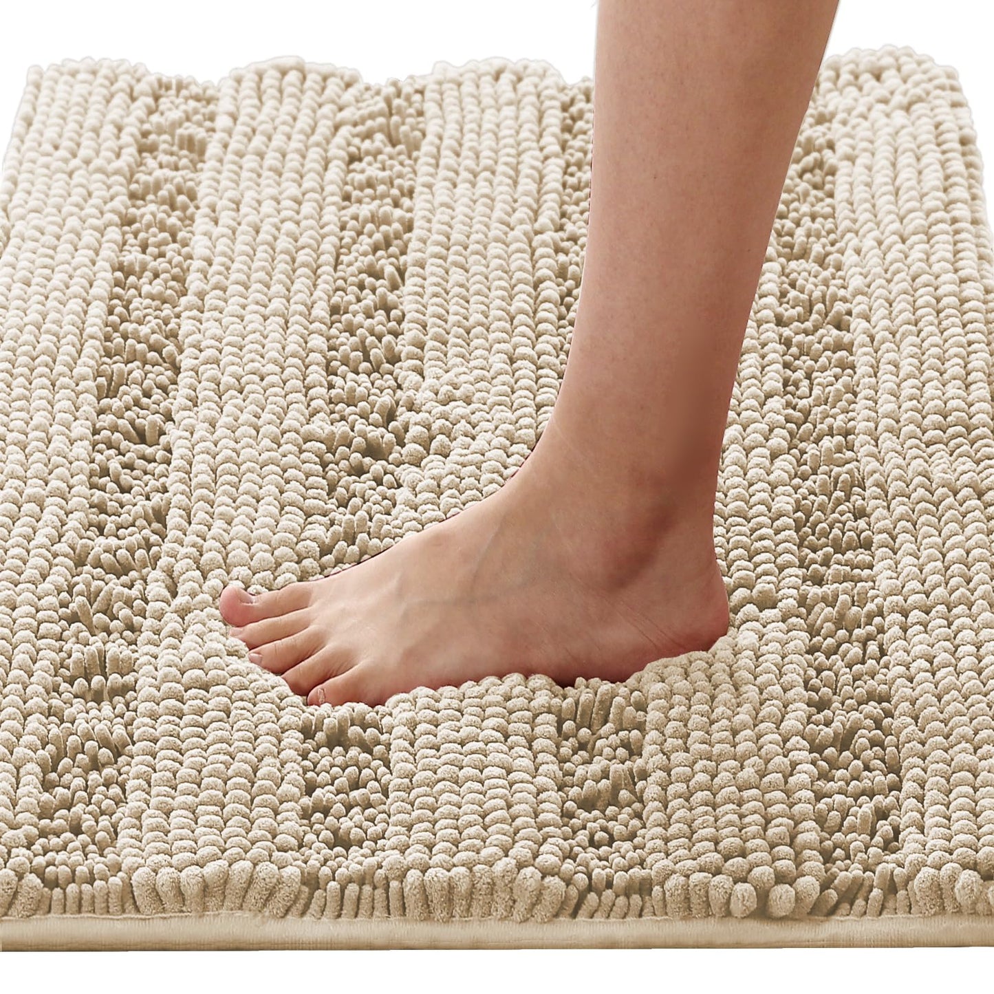 Chenille Striped Bath Rug Set with Non-Skid Backing