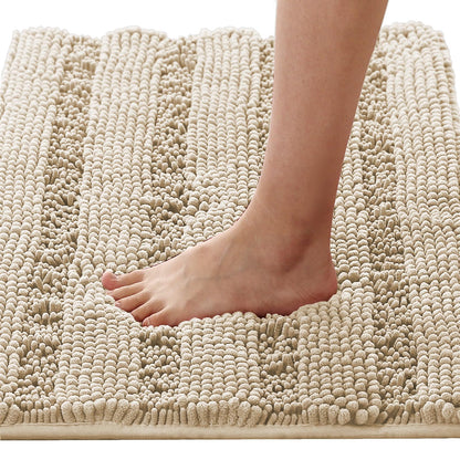 Chenille Striped Bath Rug Set with Non-Skid Backing