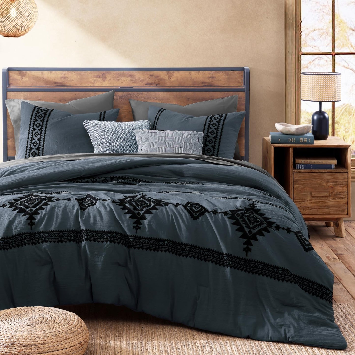 Boho Embroidered Bedding Set with Sheets and Shams