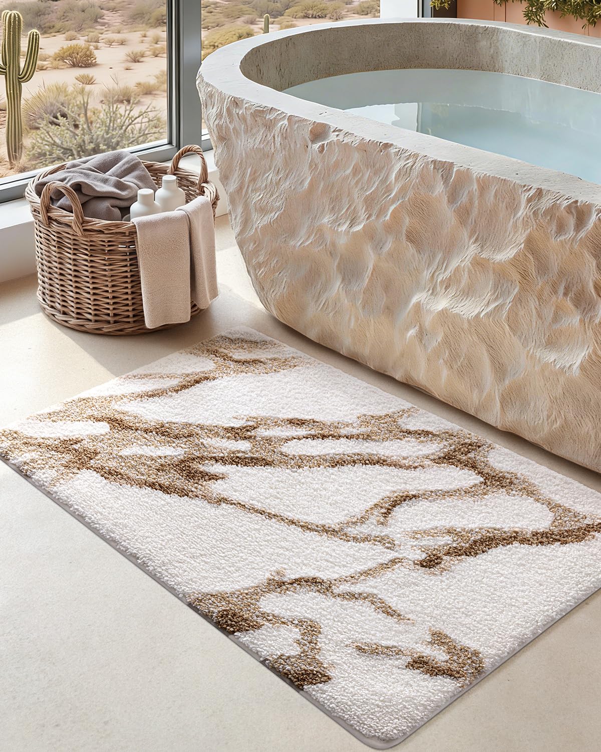 Marble Bath Rug Mat with Soft Absorbent Surface