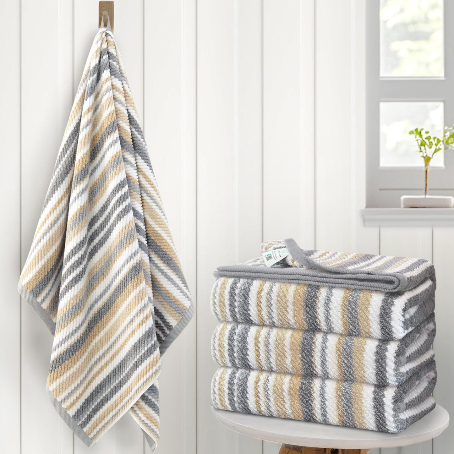 Striped Cotton Hand Towel Set Soft Quick-Dry Design