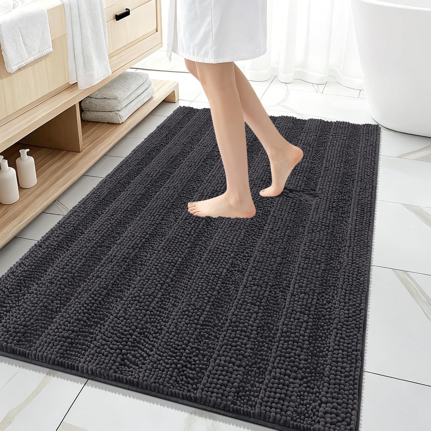 Thick Chenille Bath Rug with Absorbent Rubber Back