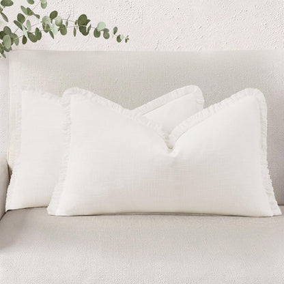 Neutral Linen Fringe Boho Pillow Covers Set of 2