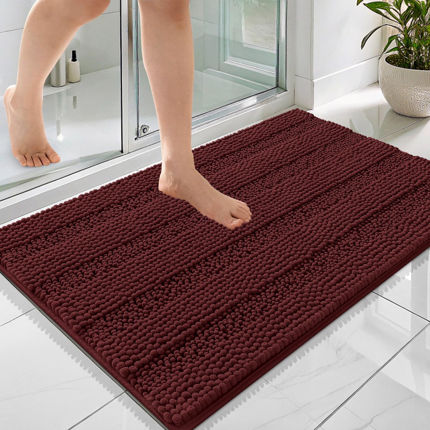 Thick Chenille Bath Rug with Absorbent Rubber Back