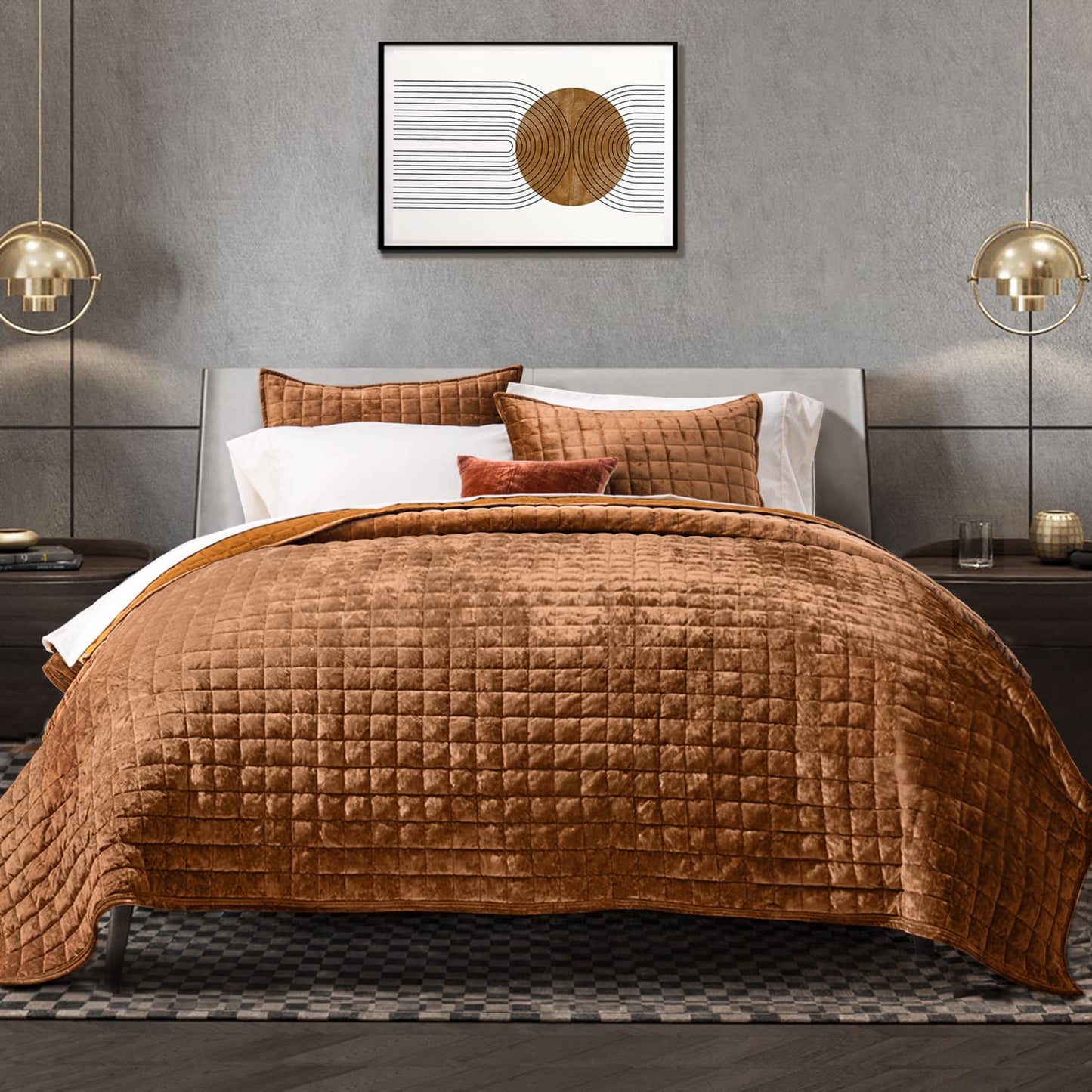 Luxury Velvet Quilt Set with Matching Pillow Shams
