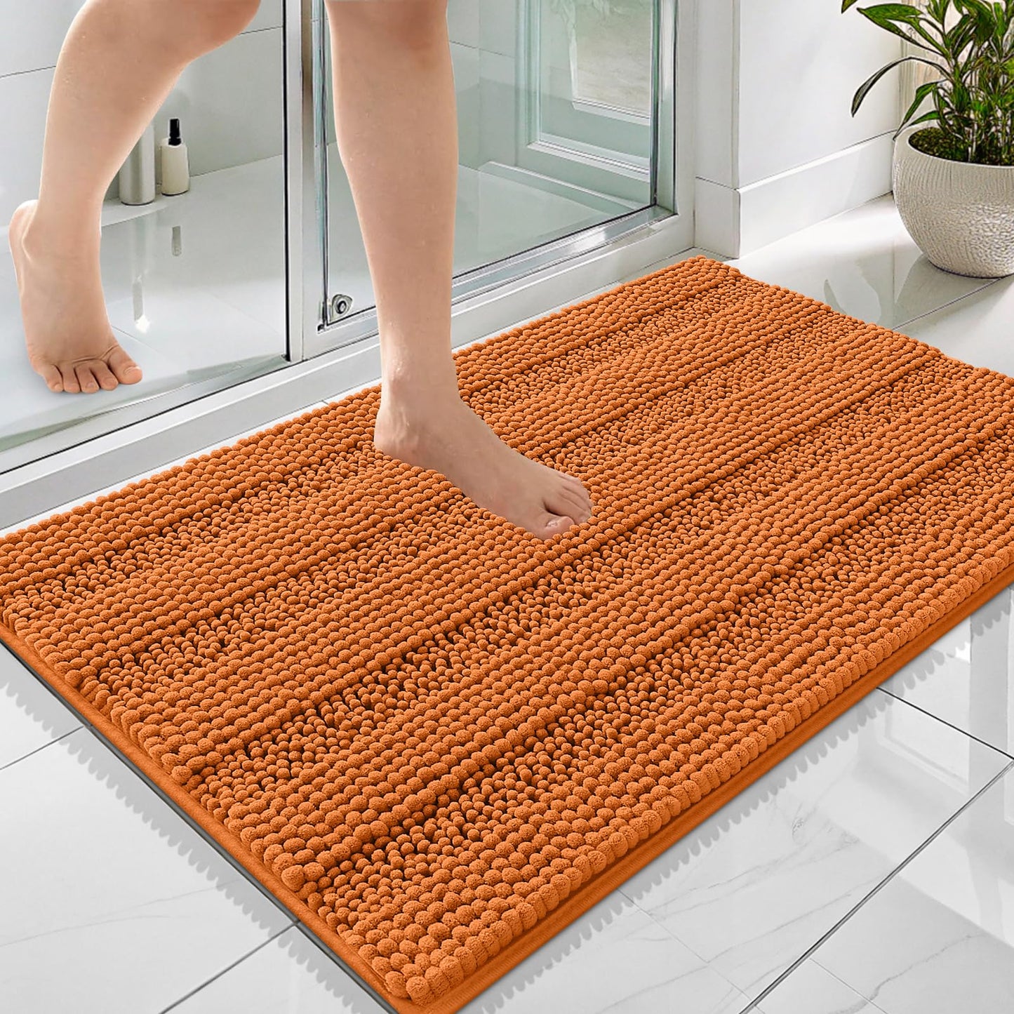 Thick Chenille Bath Rug with Absorbent Rubber Back