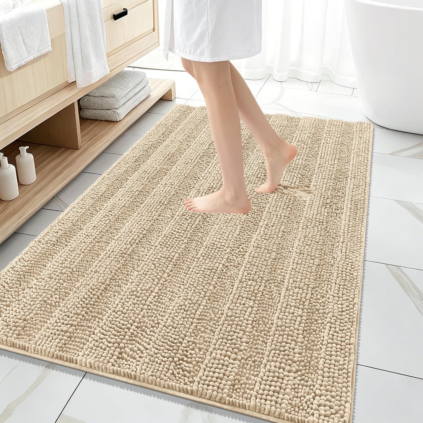 Thick Chenille Bath Rug with Absorbent Rubber Back
