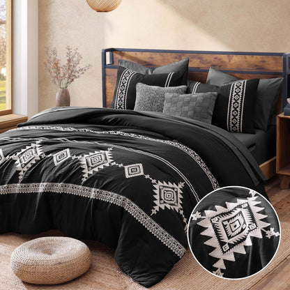 Boho Embroidered Bedding Set with Sheets and Shams