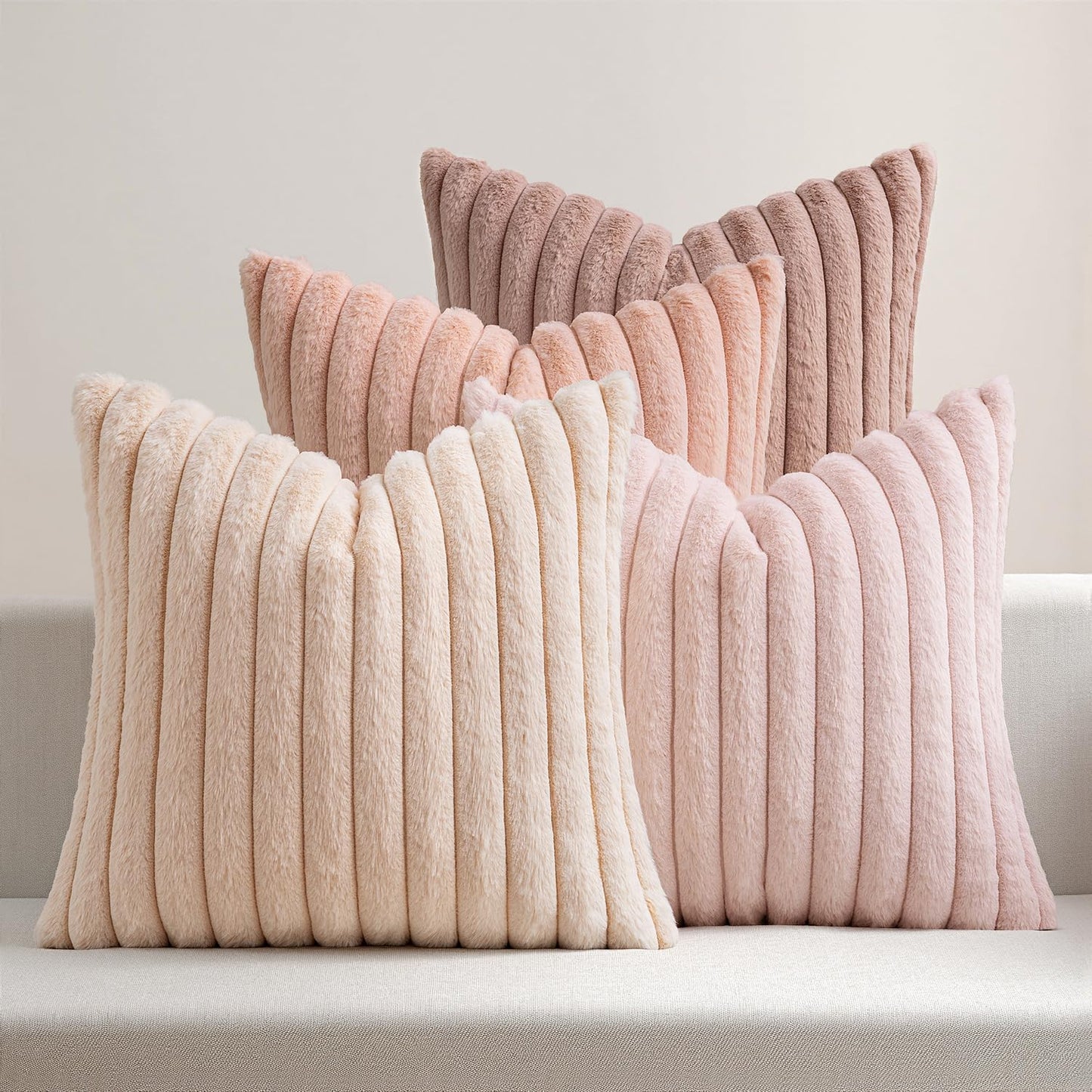 Fuzzy Striped Decorative Throw Pillows Set of 4