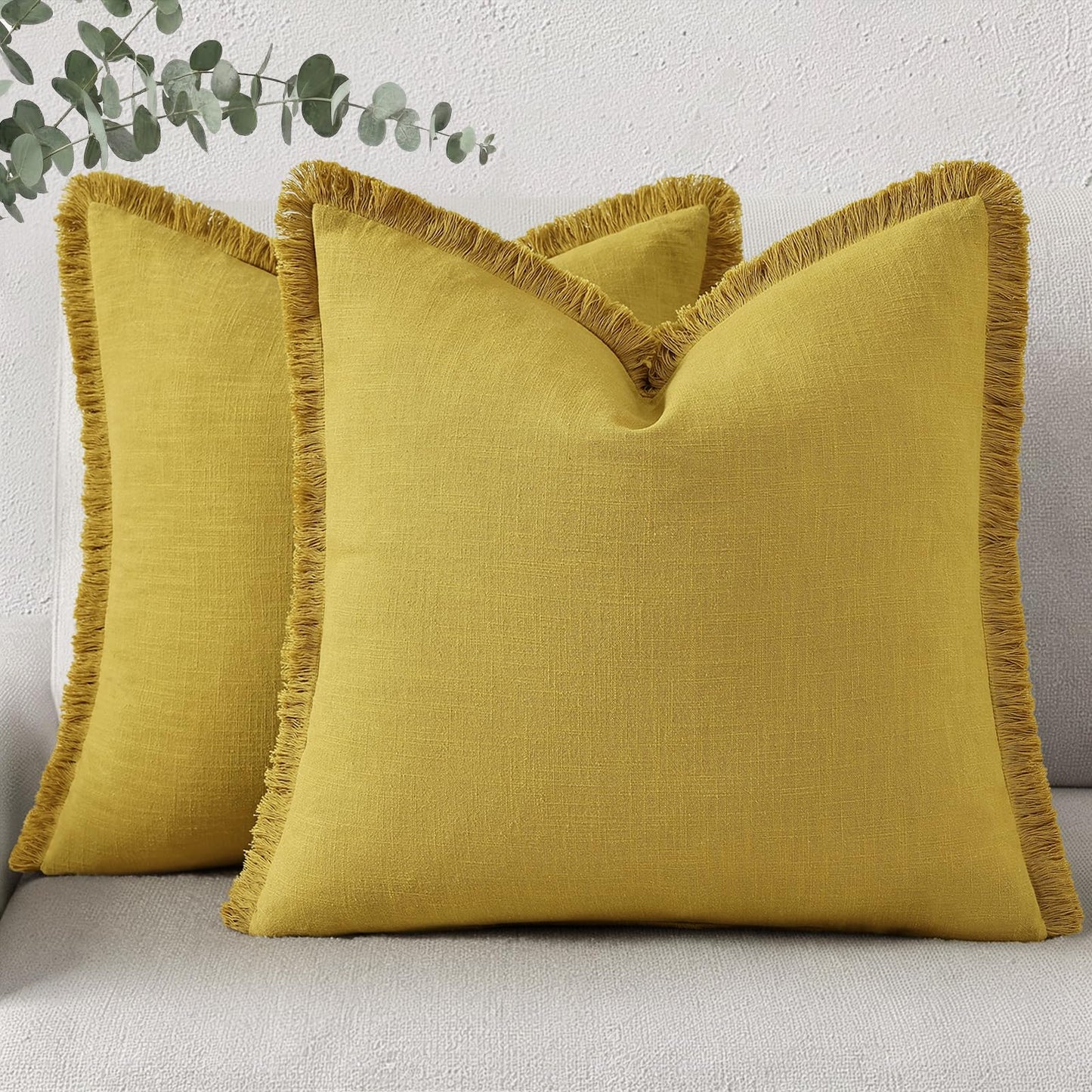 Neutral Linen Fringe Boho Pillow Covers Set of 2