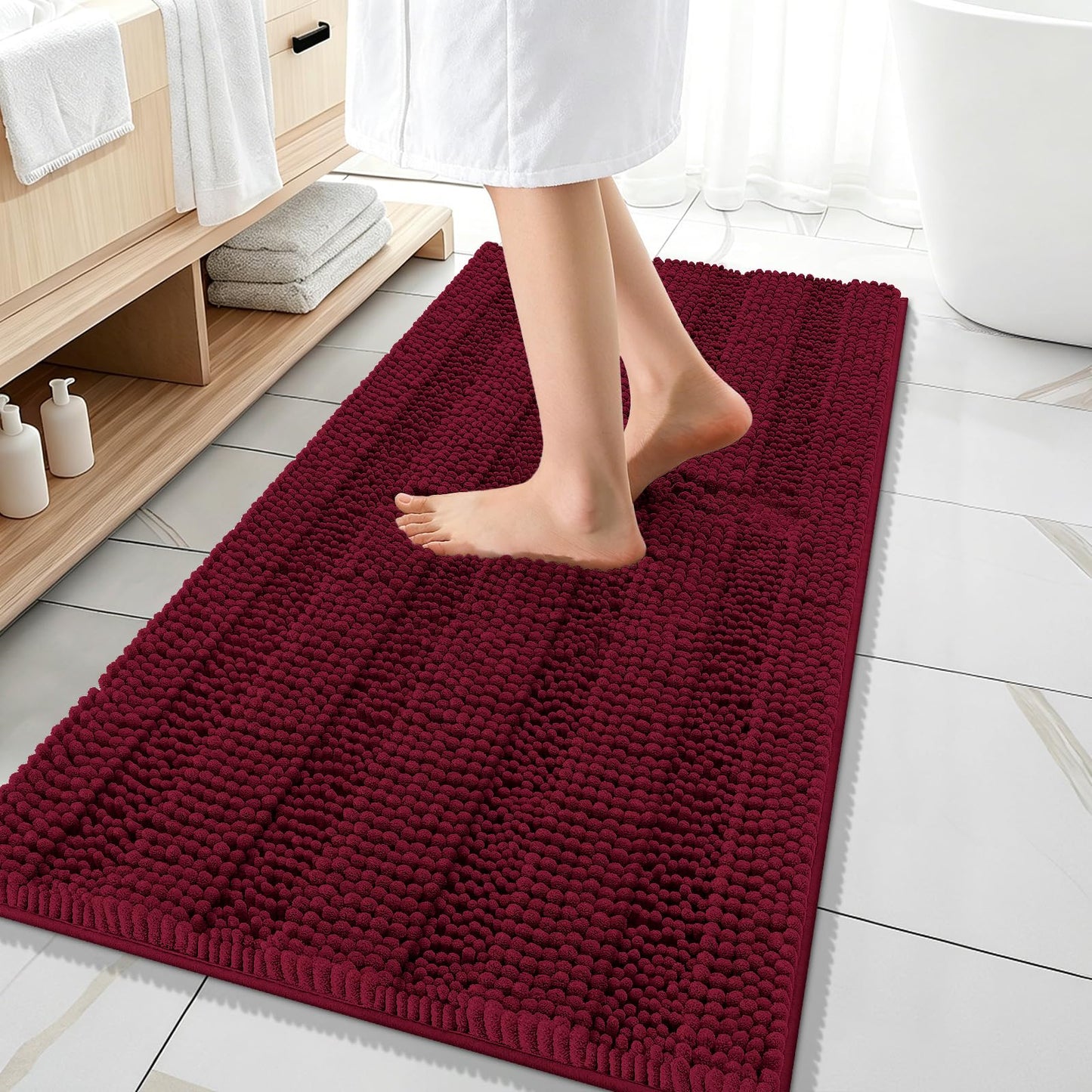 Thick Chenille Bath Rug with Absorbent Rubber Back