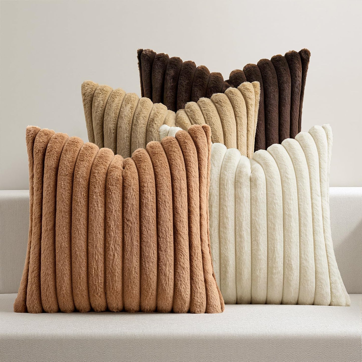 Fuzzy Striped Decorative Throw Pillows Set of 4