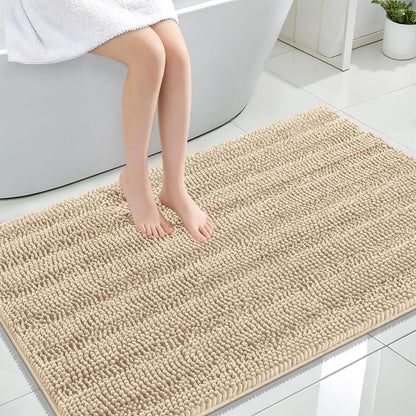 Thick Chenille Bath Rug with Absorbent Rubber Back