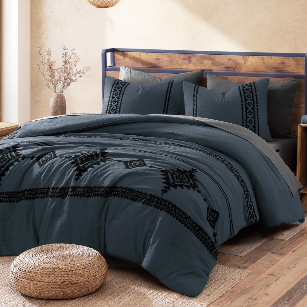 Boho Embroidered Bedding Set with Sheets and Shams