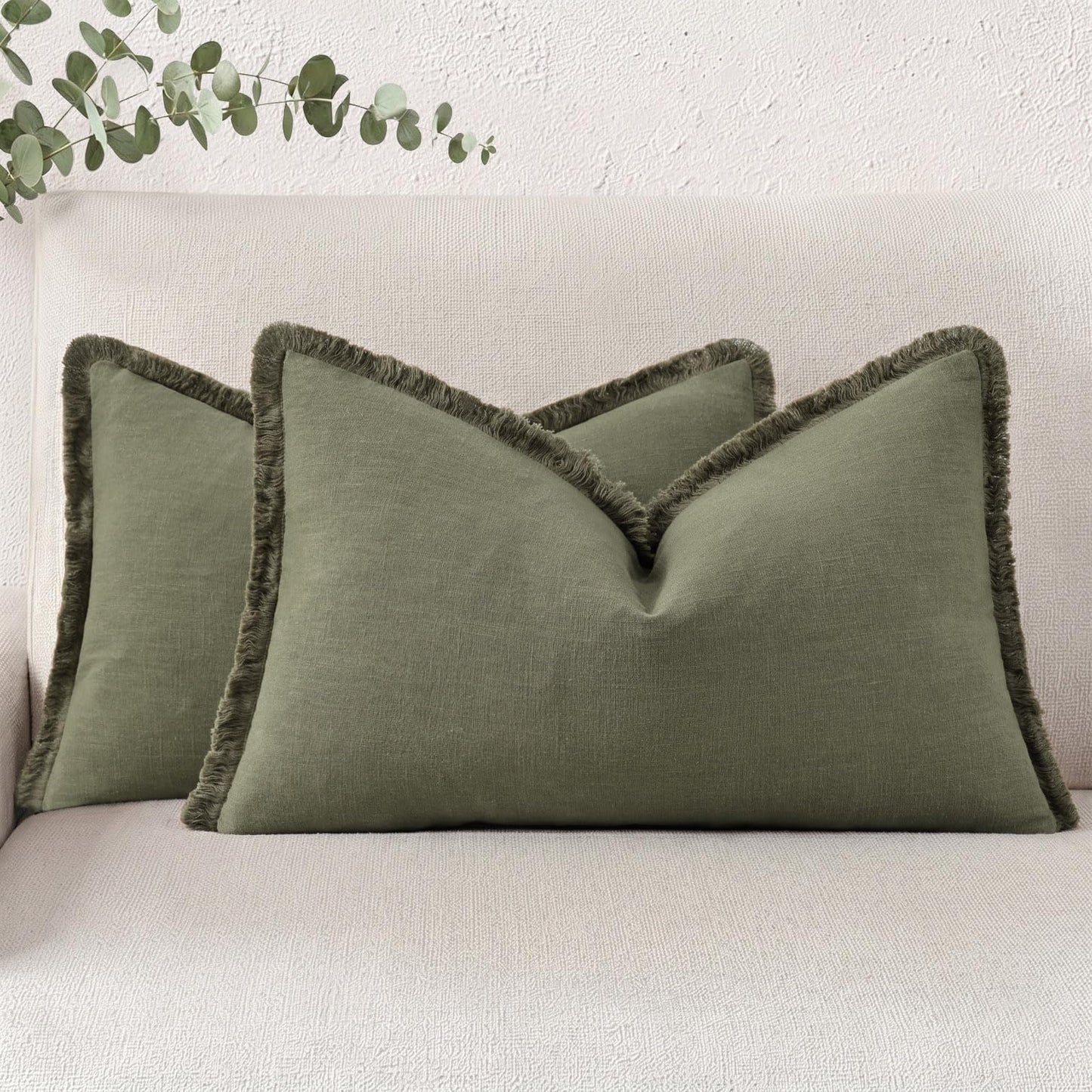 Neutral Linen Fringe Boho Pillow Covers Set of 2