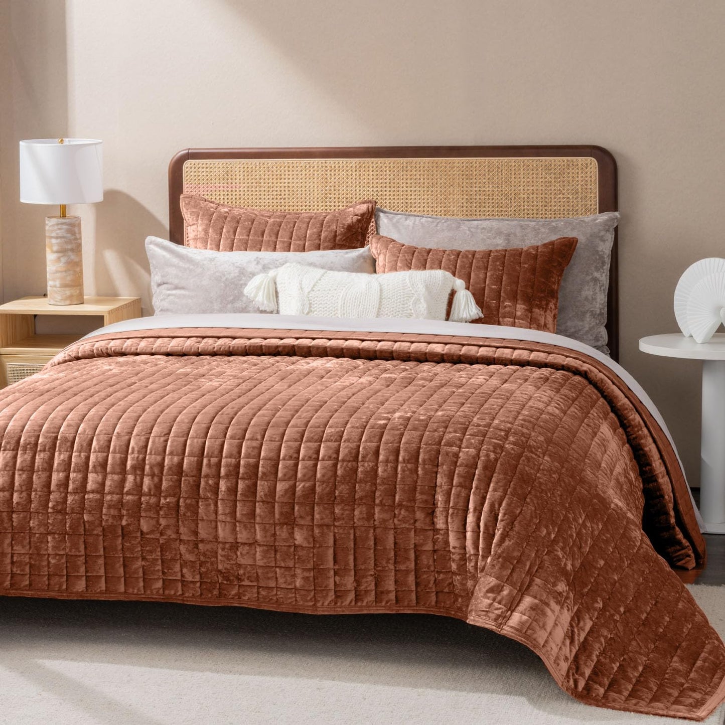 Luxury Velvet Quilt Set with Matching Pillow Shams