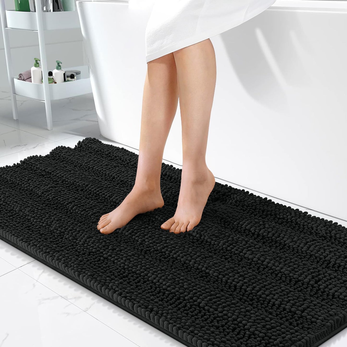 Thick Chenille Bath Rug with Absorbent Rubber Back